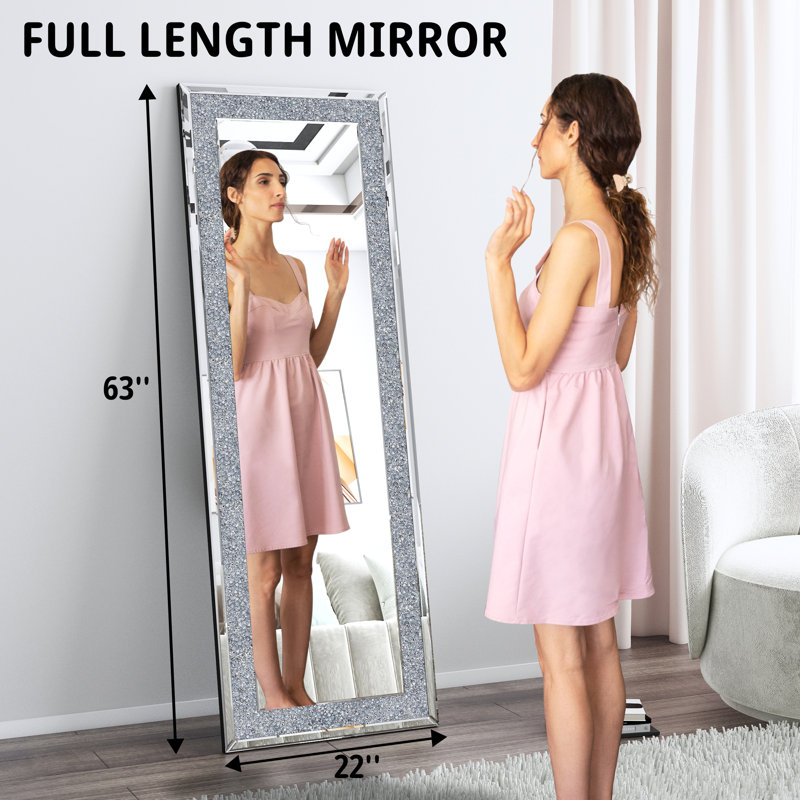 Everly Quinn Casmer Diamond Floor Mirror 22" Wide with Stand & Reviews